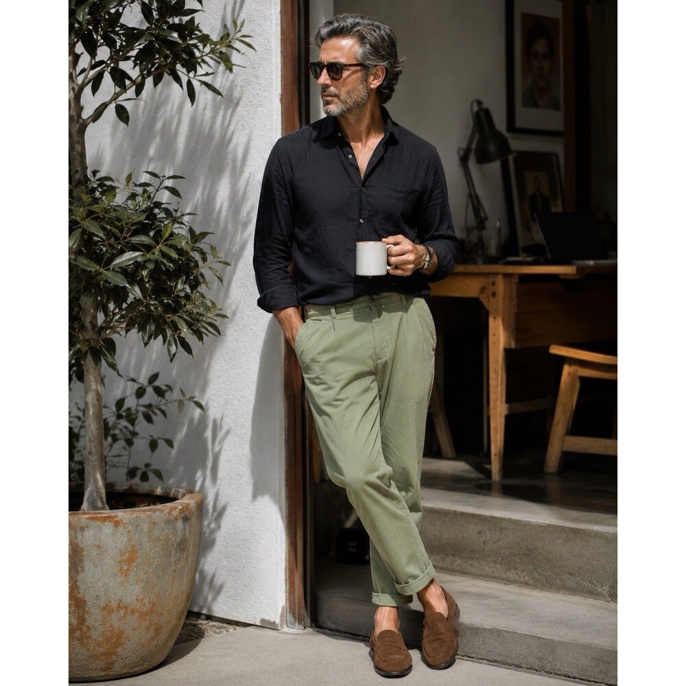 Berwich Vakko Mens 52 Olive Green Italian Cotton Chino Pants 34x30